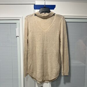 Neutral Layered V-Neck Sweater with Mock Neck - Beige